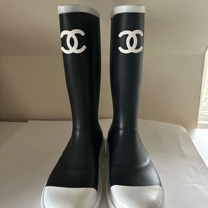 CC Boutique Black and White tall Rain Boots size 39 US 9